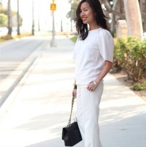 White Batwing Sweater Short Sleeve Banded Hem Scoop Neck Off Shoulder Alloy S